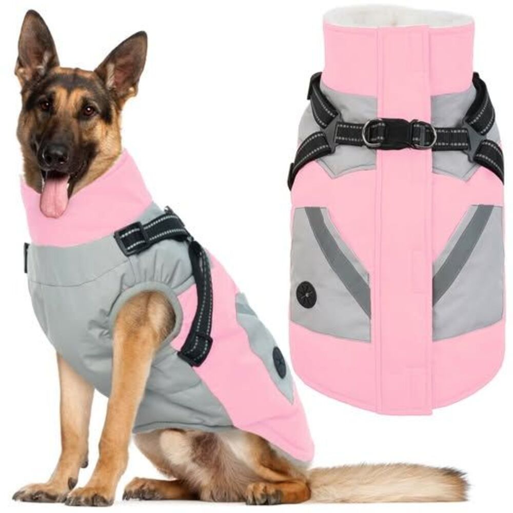 IECOii Large Winter Dog Coat with Harness Built in, Size Large